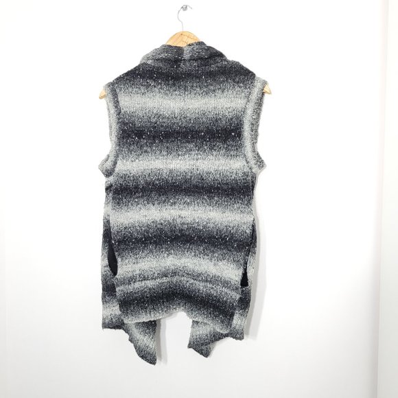 BCIM Gray Black Stripe Knit Open Vest Cardigan Waterfall Boho Casual Pocket Sz M - Picture 6 of 8